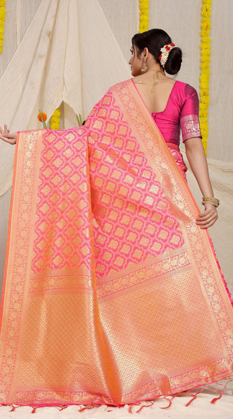 Brood Peach Kanjivaram Silk With Sumptuous Blouse Piece