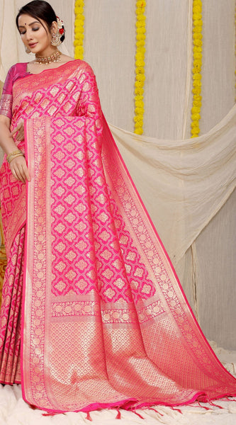 Demure Pink Kanjivaram Silk With Propinquity Blouse Piece