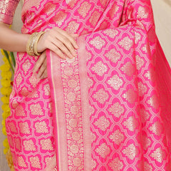 Demure Pink Kanjivaram Silk With Propinquity Blouse Piece