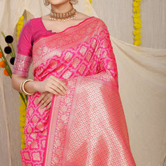 Demure Pink Kanjivaram Silk With Propinquity Blouse Piece