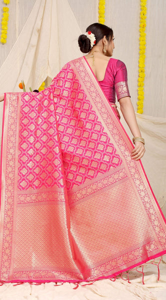Demure Pink Kanjivaram Silk With Propinquity Blouse Piece
