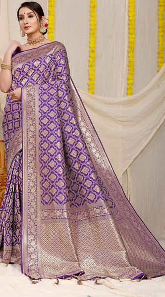 Lassitude Purple Kanjivaram Silk With Lagniappe Blouse Piece