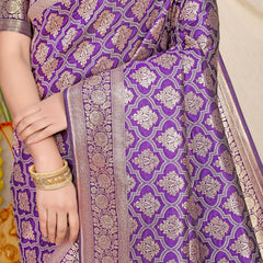 Lassitude Purple Kanjivaram Silk With Lagniappe Blouse Piece
