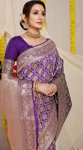 Lassitude Purple Kanjivaram Silk With Lagniappe Blouse Piece