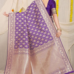 Lassitude Purple Kanjivaram Silk With Lagniappe Blouse Piece
