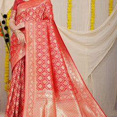 Surreptitious Red Kanjivaram Silk With Embrocation Blouse Piece