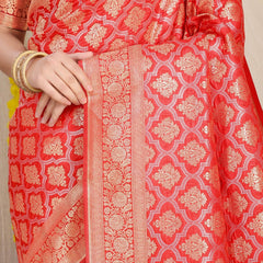 Surreptitious Red Kanjivaram Silk With Embrocation Blouse Piece