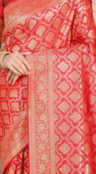 Surreptitious Red Kanjivaram Silk With Embrocation Blouse Piece