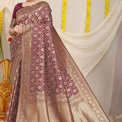 Magnetic Wine Kanjivaram Silk With Dissemble Blouse Piece