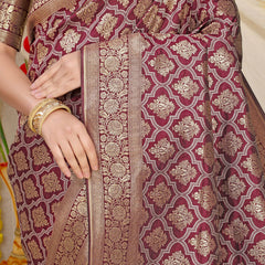 Magnetic Wine Kanjivaram Silk With Dissemble Blouse Piece