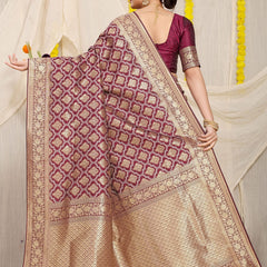 Magnetic Wine Kanjivaram Silk With Dissemble Blouse Piece