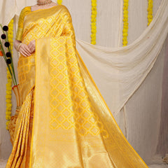 Incredible Yellow Kanjivaram Silk With Demure Blouse Piece