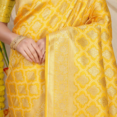 Incredible Yellow Kanjivaram Silk With Demure Blouse Piece