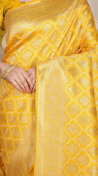 Incredible Yellow Kanjivaram Silk With Demure Blouse Piece