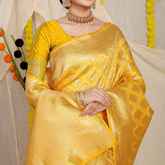 Incredible Yellow Kanjivaram Silk With Demure Blouse Piece