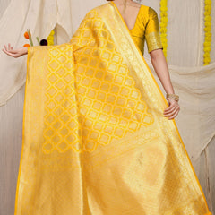 Incredible Yellow Kanjivaram Silk With Demure Blouse Piece