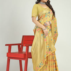 Glorious Lemon Linen Silk Saree With Attractive Blouse Piece