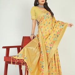 Glorious Lemon Linen Silk Saree With Attractive Blouse Piece