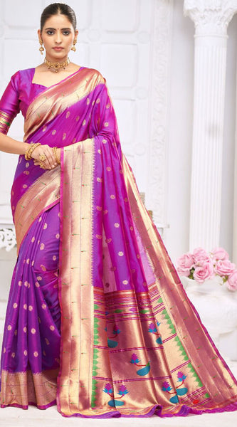Wonderful Purple Paithani Silk Saree With Charming Blouse Piece