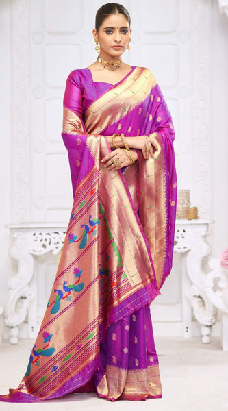 Wonderful Purple Paithani Silk Saree With Charming Blouse Piece