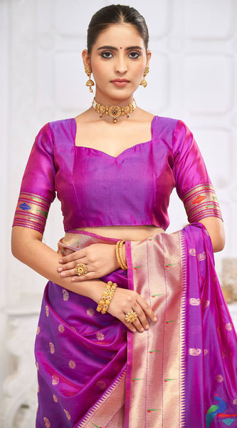 Wonderful Purple Paithani Silk Saree With Charming Blouse Piece