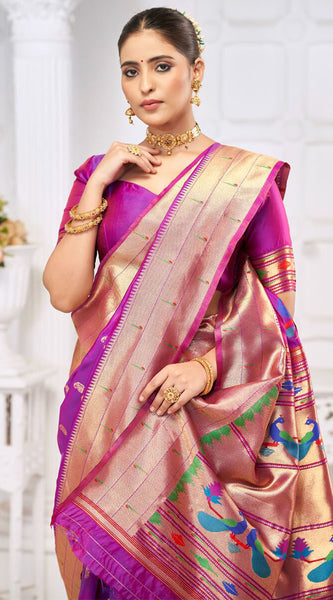 Wonderful Purple Paithani Silk Saree With Charming Blouse Piece