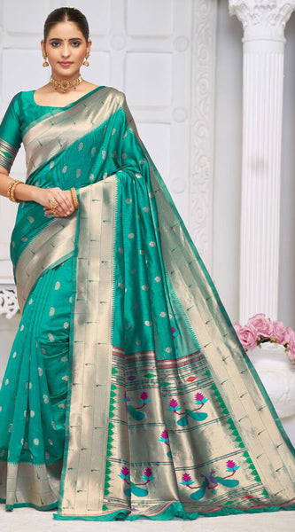 Surpassing Rama Paithani Silk Saree With Breathtaking Blouse Piece