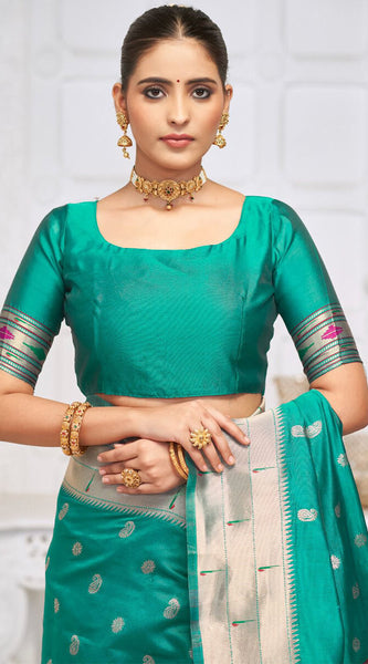 Surpassing Rama Paithani Silk Saree With Breathtaking Blouse Piece