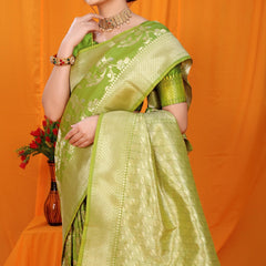 Trendy Green Kanjivaram Silk With Scintilla Blouse Piece