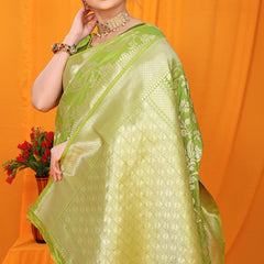 Trendy Green Kanjivaram Silk With Scintilla Blouse Piece