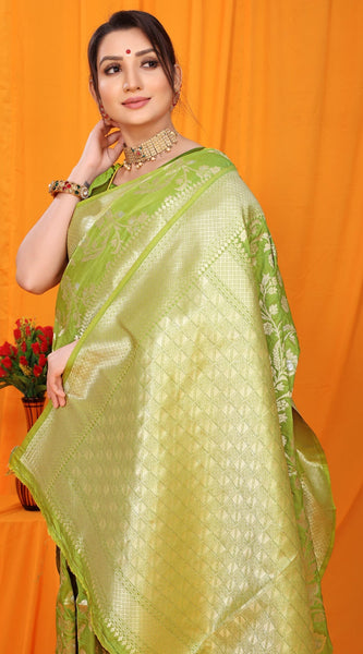 Trendy Green Kanjivaram Silk With Scintilla Blouse Piece