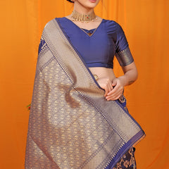 Gleaming Navy Blue Kanjivaram Silk With Scintilla Blouse Piece