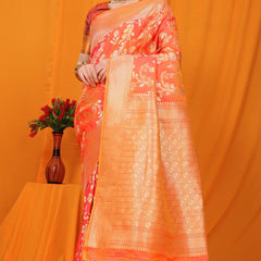 Refreshing Orange Kanjivaram Silk With Scintilla Blouse Piece