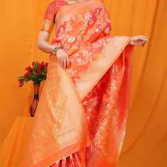 Refreshing Orange Kanjivaram Silk With Scintilla Blouse Piece