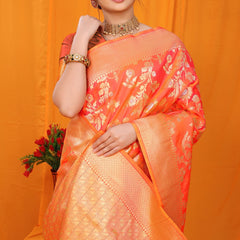 Refreshing Orange Kanjivaram Silk With Scintilla Blouse Piece