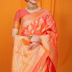 Refreshing Orange Kanjivaram Silk With Scintilla Blouse Piece