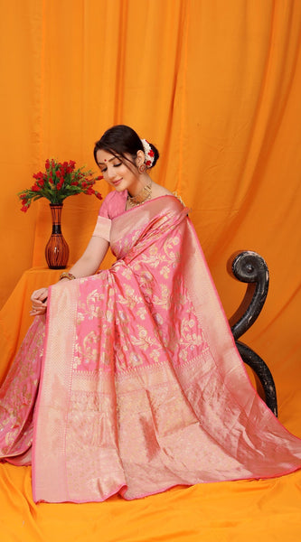Gorgeous Pink Kanjivaram Silk With Scintilla Blouse Piece