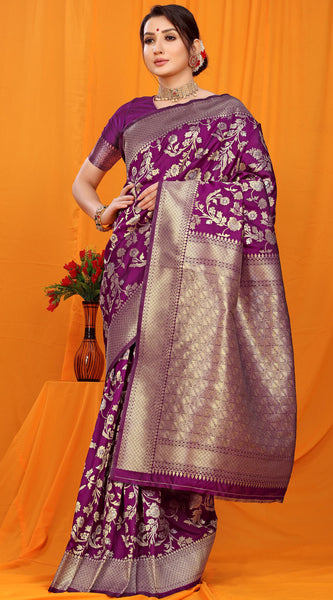 Mesmerising Purple Kanjivaram Silk With Scintilla Blouse Piece