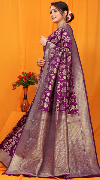Mesmerising Purple Kanjivaram Silk With Scintilla Blouse Piece