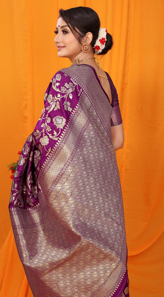 Mesmerising Purple Kanjivaram Silk With Scintilla Blouse Piece