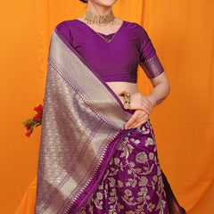 Mesmerising Purple Kanjivaram Silk With Scintilla Blouse Piece