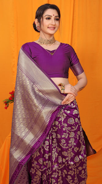Mesmerising Purple Kanjivaram Silk With Scintilla Blouse Piece