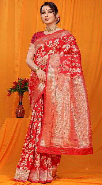 Gratifying Red Kanjivaram Silk With Scintilla Blouse Piece