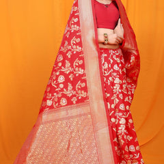 Gratifying Red Kanjivaram Silk With Scintilla Blouse Piece