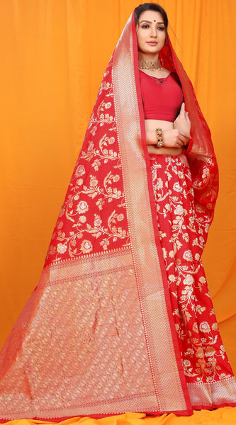 Gratifying Red Kanjivaram Silk With Scintilla Blouse Piece