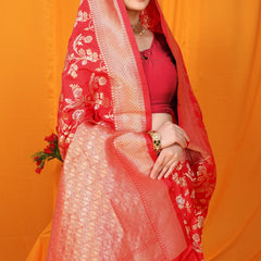Gratifying Red Kanjivaram Silk With Scintilla Blouse Piece