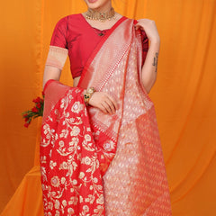 Gratifying Red Kanjivaram Silk With Scintilla Blouse Piece