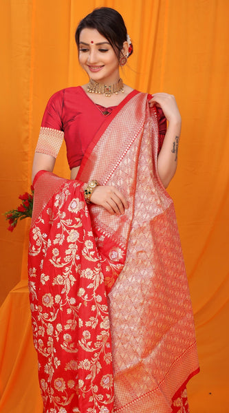 Gratifying Red Kanjivaram Silk With Scintilla Blouse Piece