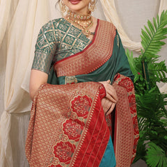 Murmurous Dark Green Kanjivaram Silk With Sizzling Blouse Piece