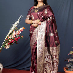 Petrichor Brown Kanjivaram Silk With Demure Blouse Piece